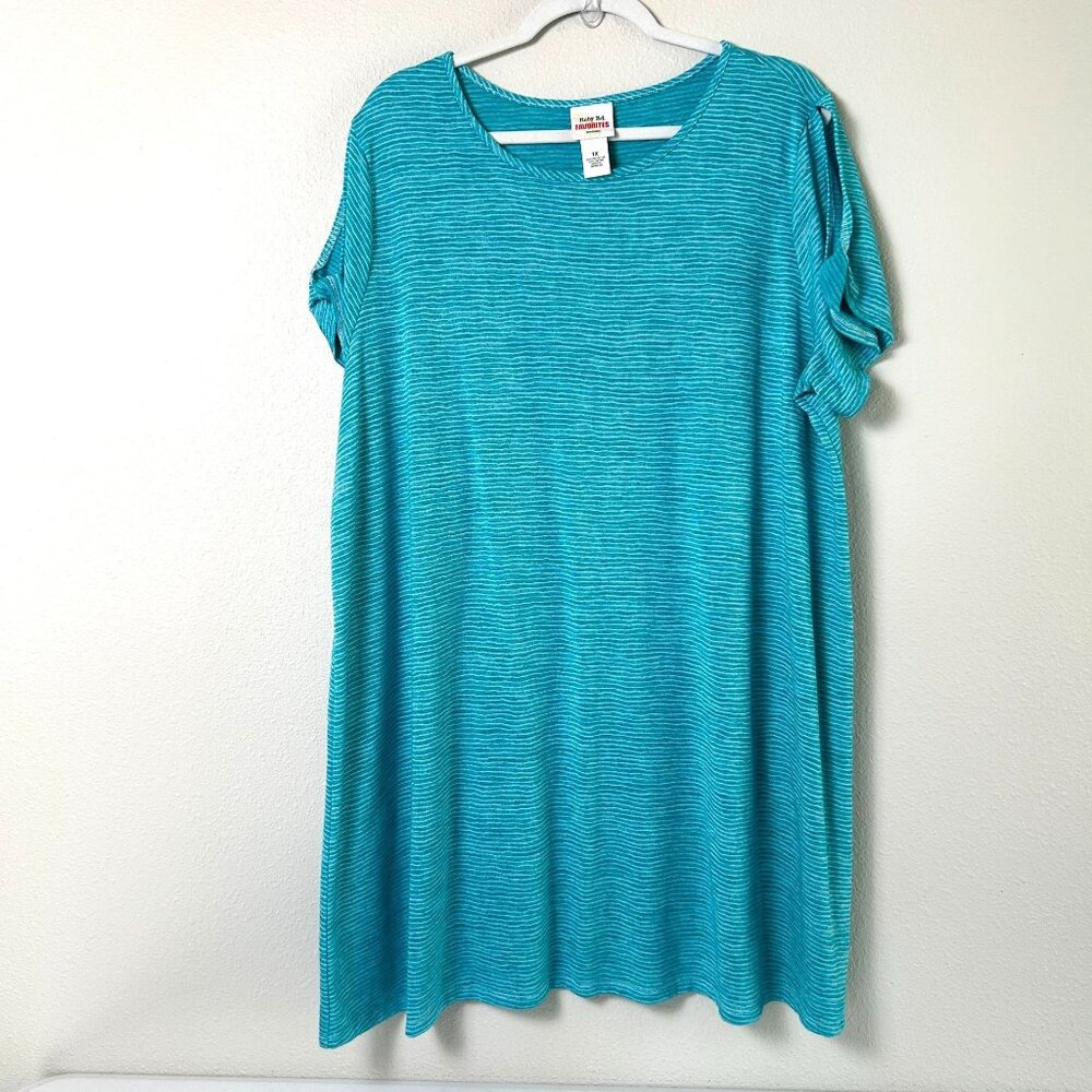 Ruby Rd T Shirt Dress Plus Size‎ 1X Blue Short Sleeve Cold Shoulder Pullover